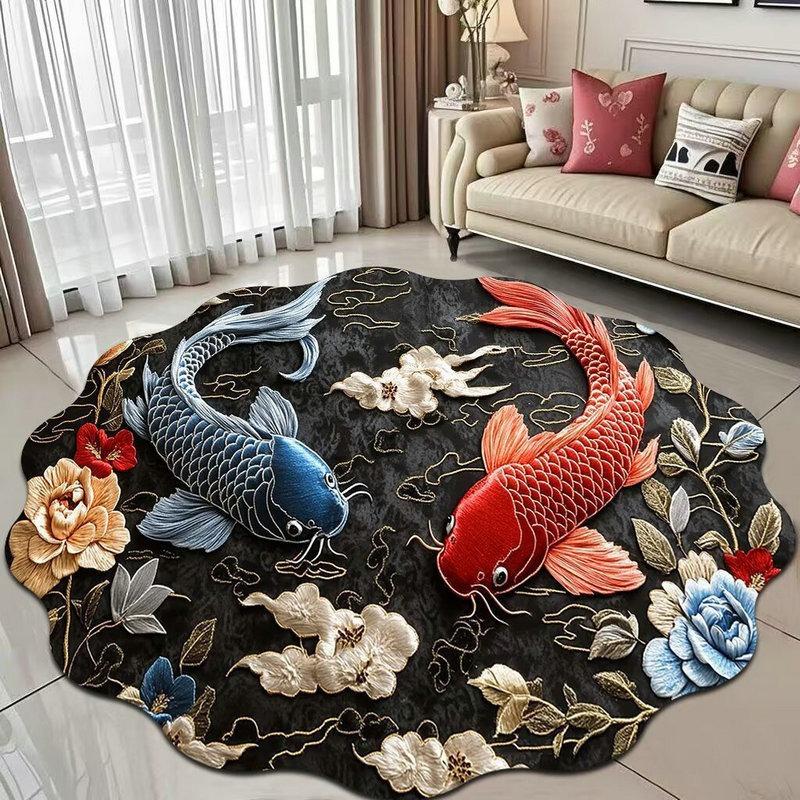 Tapete 3D Visual Peixe Koi, Tapete Pequeno, Adequado para Portas, Salas de Estar e Banheiros