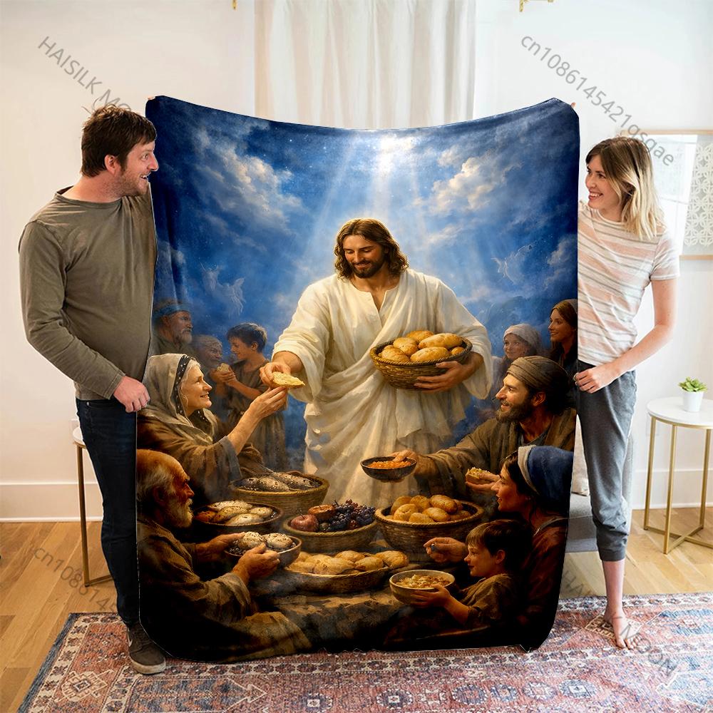 Jesus Shared Bread with His Believers Print Blanket Warm Soft Fluffy Kids Adult Sofa Bed Throw Blanket Outdoor Travel Camping RV 75X95CM