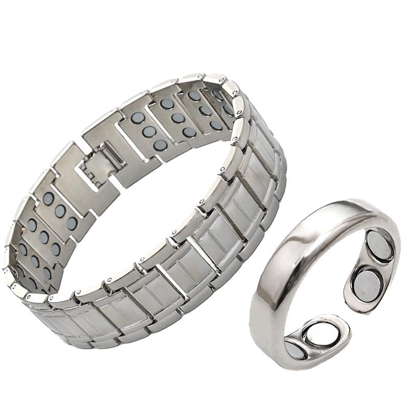 Set Bracciale e Anello Magnetico Rame Retrò – Regolabile, Design a Tripla Riga