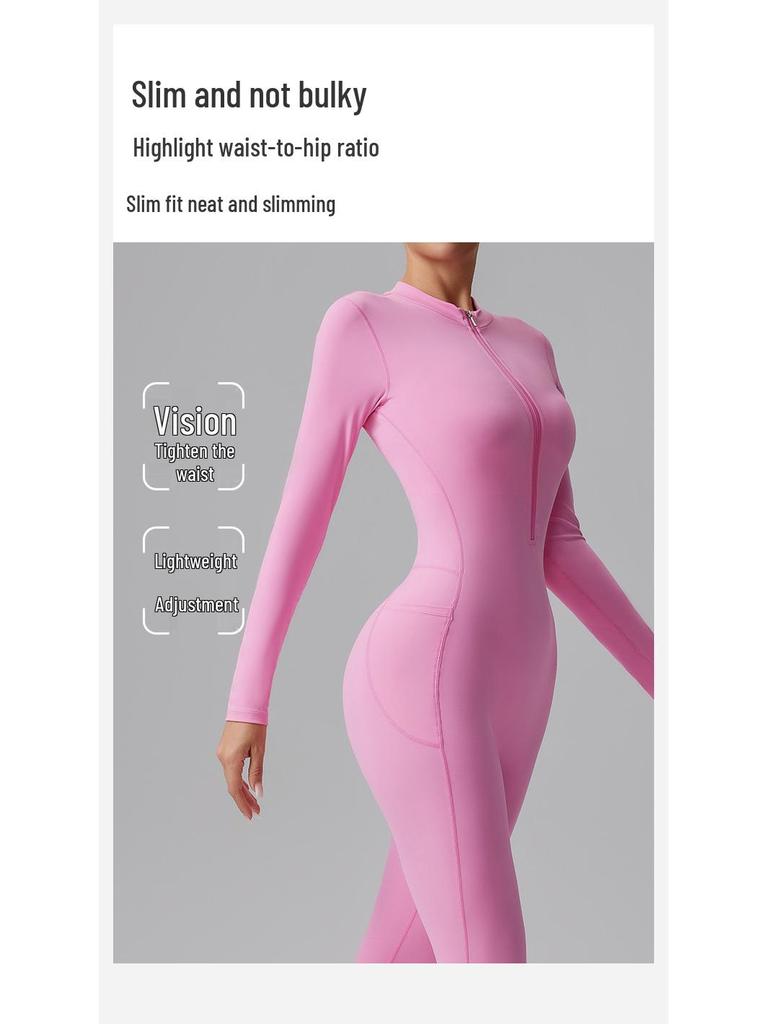 Cross-border Half-Zip Slimming Yoga Jumpsuit - Nude Feel One-Piece Dance & Fitness Wear