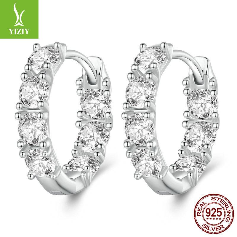 S925 Sterling Silver Earrings Women'S, Personalized High-End Zircon Ring Earrings Jewelry