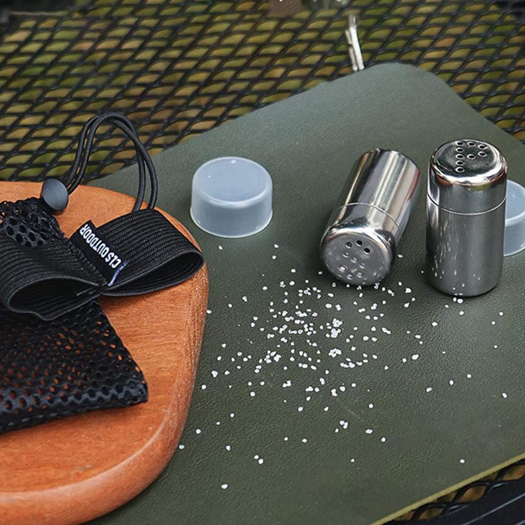 Camping Salt Shaker 2Pcs Portable Salt Pepper Containers Stainless Seasoning Bottles With Lid  Storage Bag For Outdoor Cooking