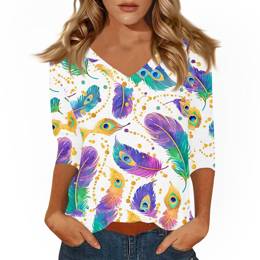 Dámské tričko s potiskem 3/4 rukáv denní víkendová móda základní véčkový výstřih běžný top