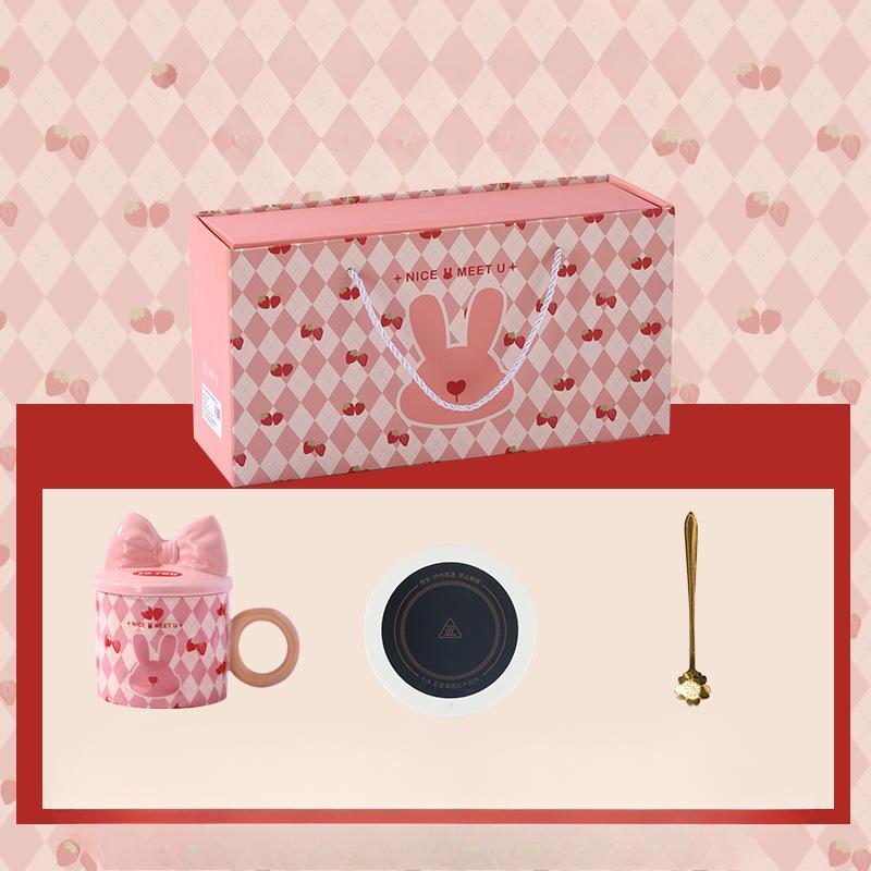 

Керамическая кружка «Клубничный кролик» Сувенирный подарок Высокоценная чашка для теплой воды с крышкой Подарок для делового мероприятия на осень и зиму 401-500ml