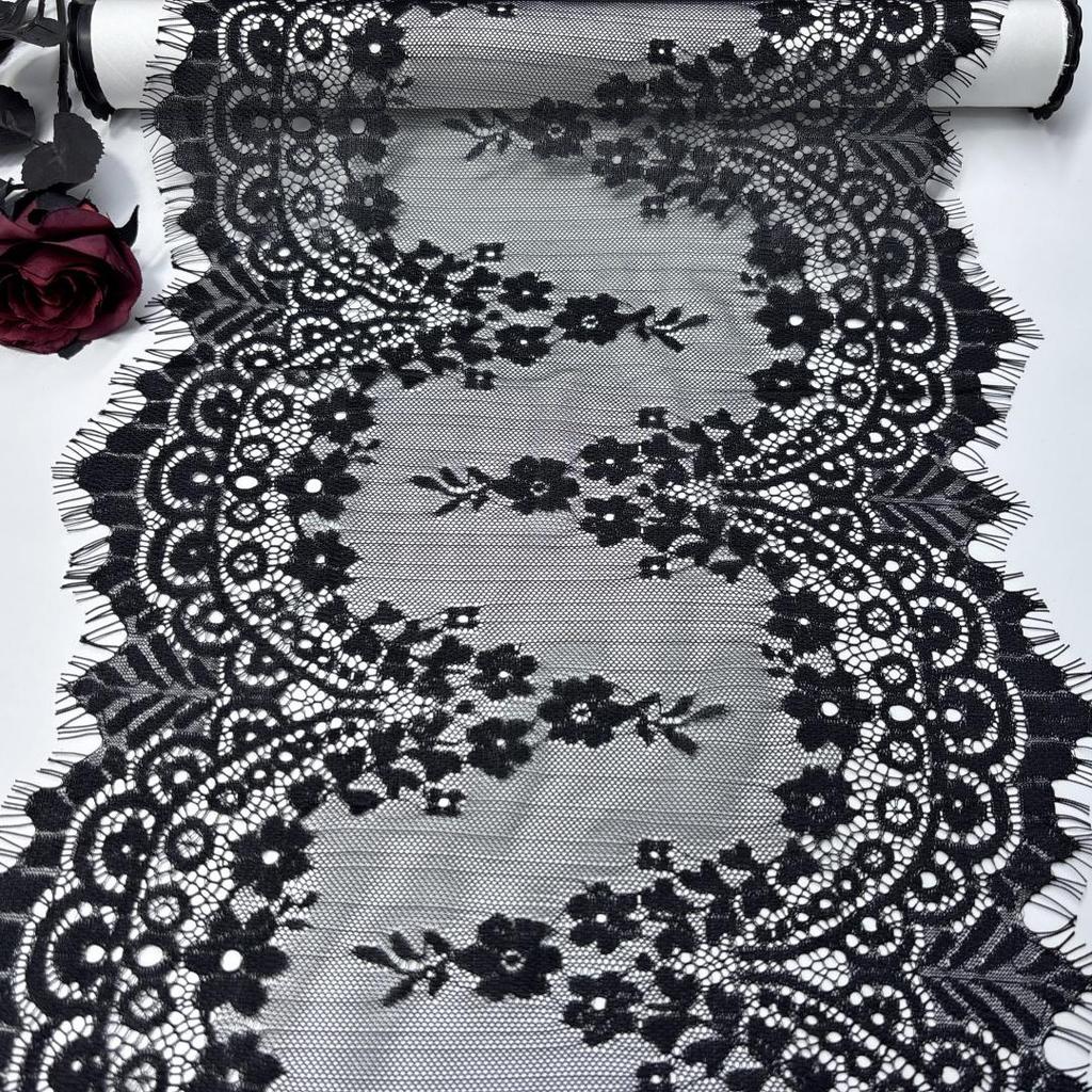 3m x 32cm Black French Chantilly Lace, Non-stretch Eyelash Lace Fabric for Sewing, Bra, Underwear, Lingerie, Dress, Garment, Crafting