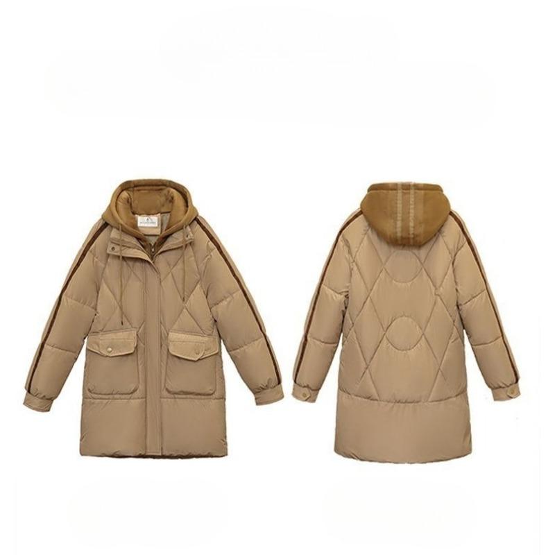 Χαλαρό Ζεστό Χειμωνιάτικο Πουπουλένιο Βαμβακερό Παλτό Γυναικείο Μακρύ Μπουφάν με Γέμιση Ψεύτικο Δύο Κομματιών Χοντρό Χειμωνιάτικο Παλτό