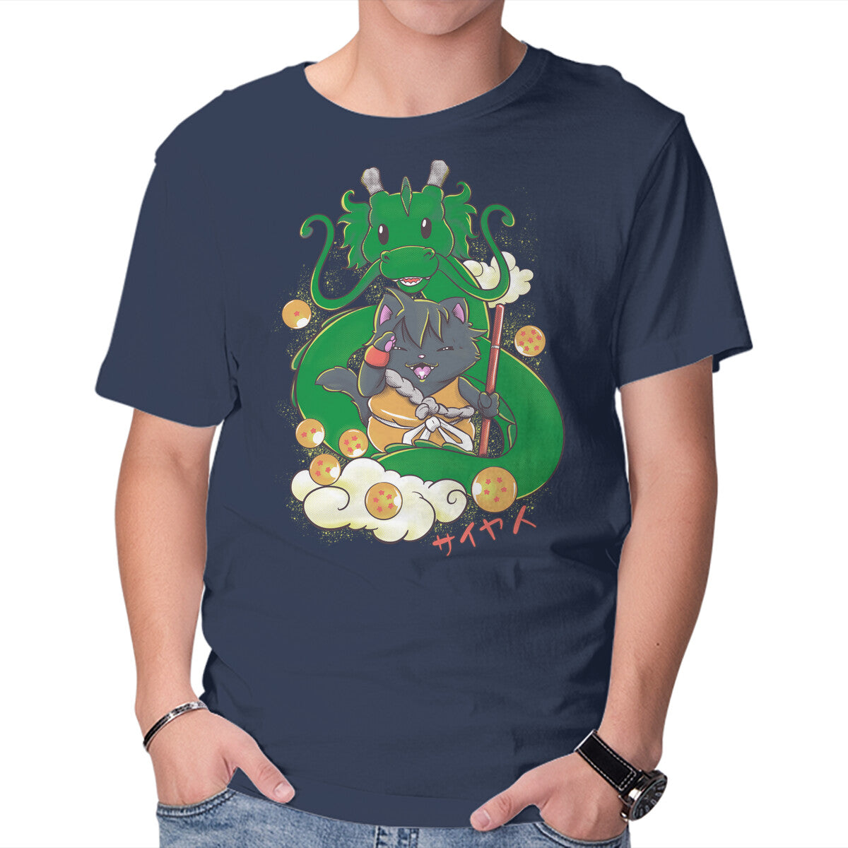 Unisex Crew Neck T-Shirt Saiyan Maneki Neko Graphic Short Sleeve Casual Tee XL