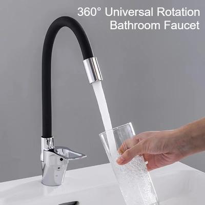 Tubo de Silicone Tubo Torneira de Pia de Cozinha Misturadora de Água Quente e Fria Torneira de Mangueira Flexível Giratória 360 Graus Montagem em Deck Furo Único