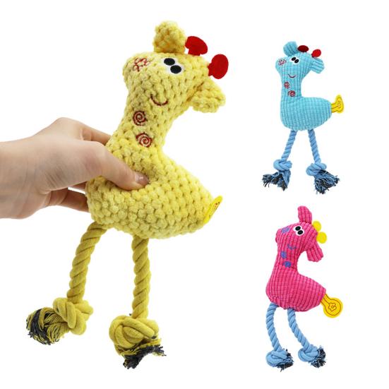 Plush Deer Dog Toy Squeaky Stuffed Animal Dog Chew Toy Interactive Rope Knot Tug-of-War Toy for Dogs Teeth Cleaning Boredom Relief