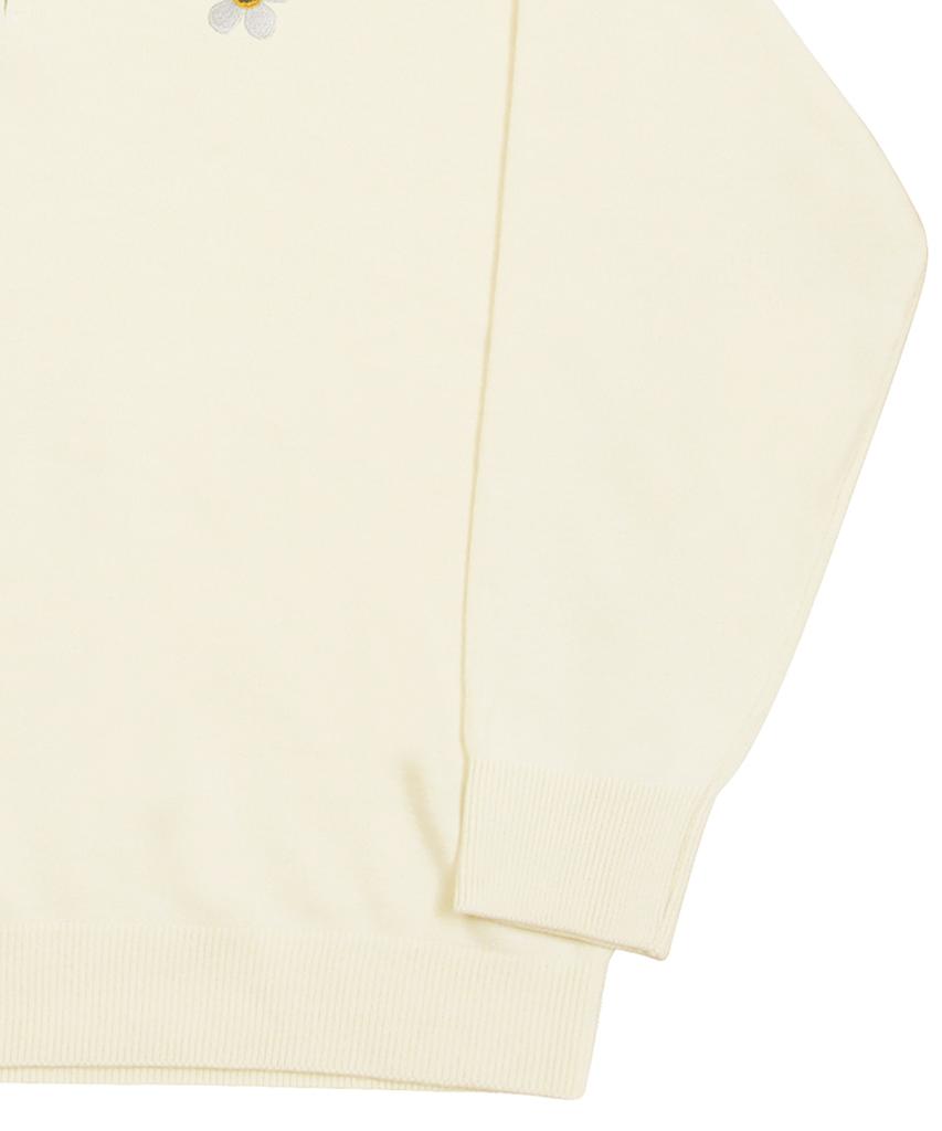 GRAVER [Unisex] White Flower Embroidered Oversized Collared Zip-Up Knit_Cream