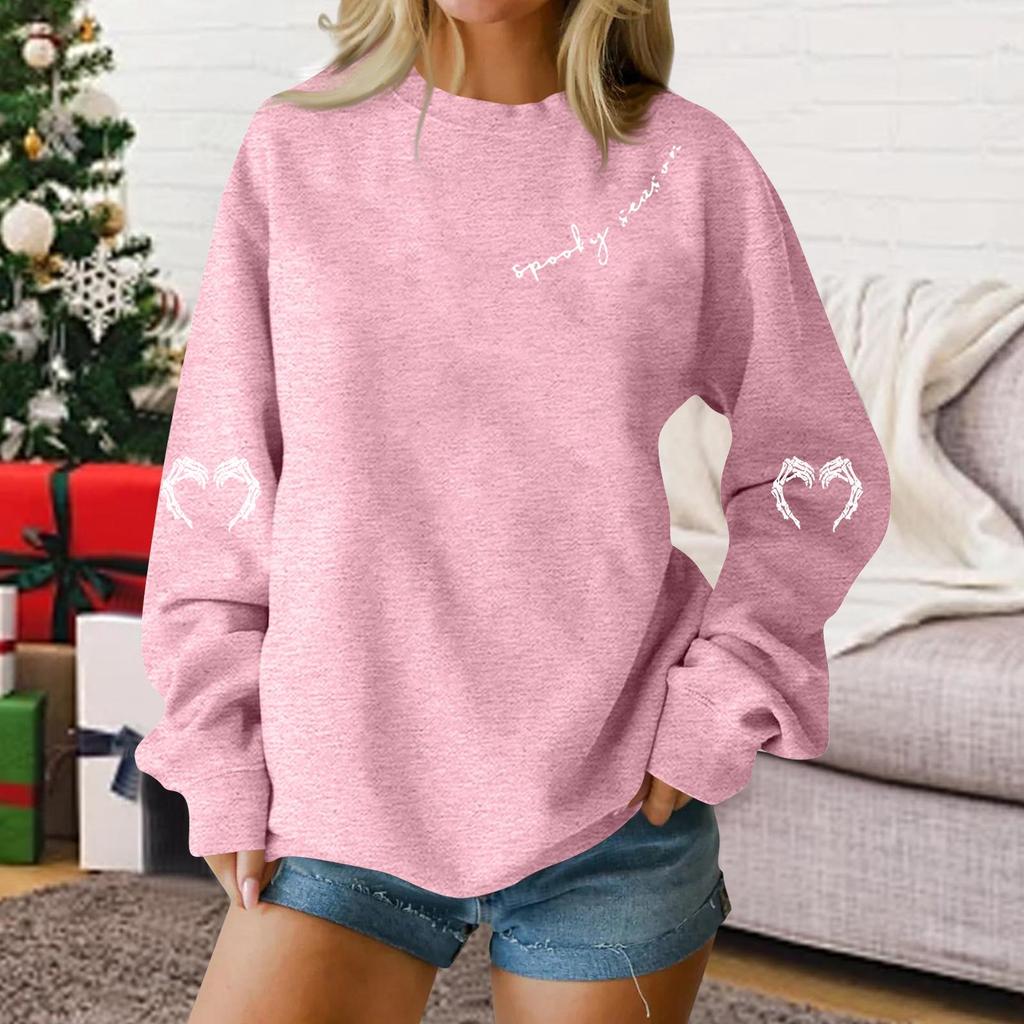 Women's Fashion Casual Long Sleeve Loose Fit Graphic Crewneck Pullover Sweatshirt