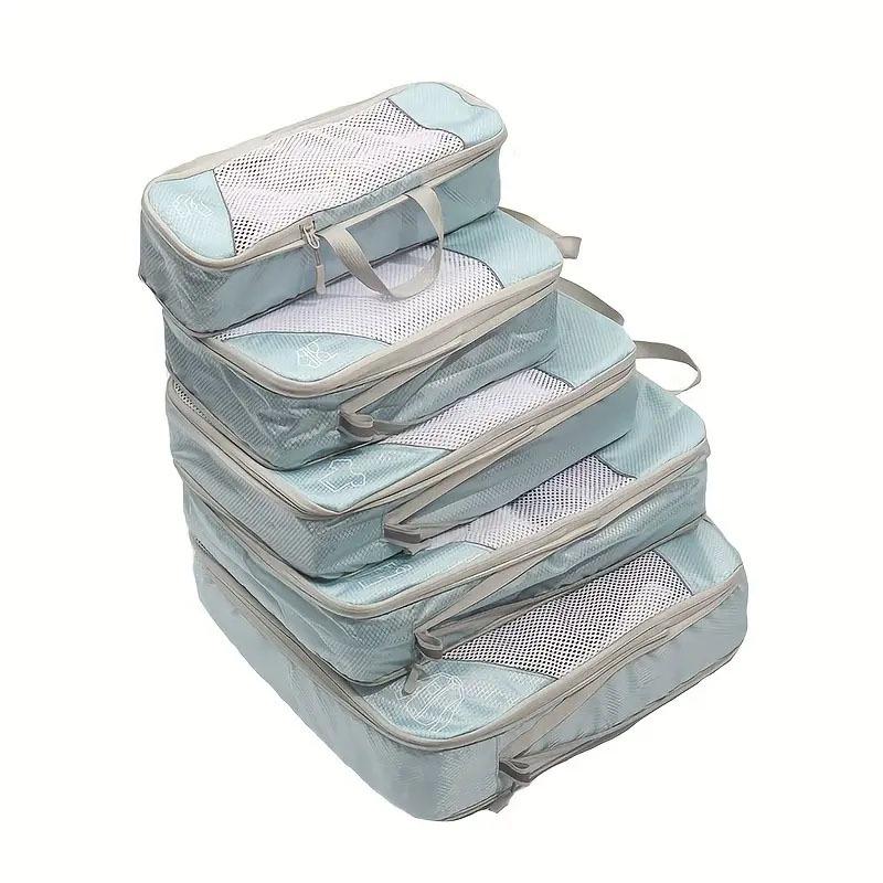 Diamond Grid Compression Travel Organizer 5-Piece Set: Suitcase and Clothing Storage Bags