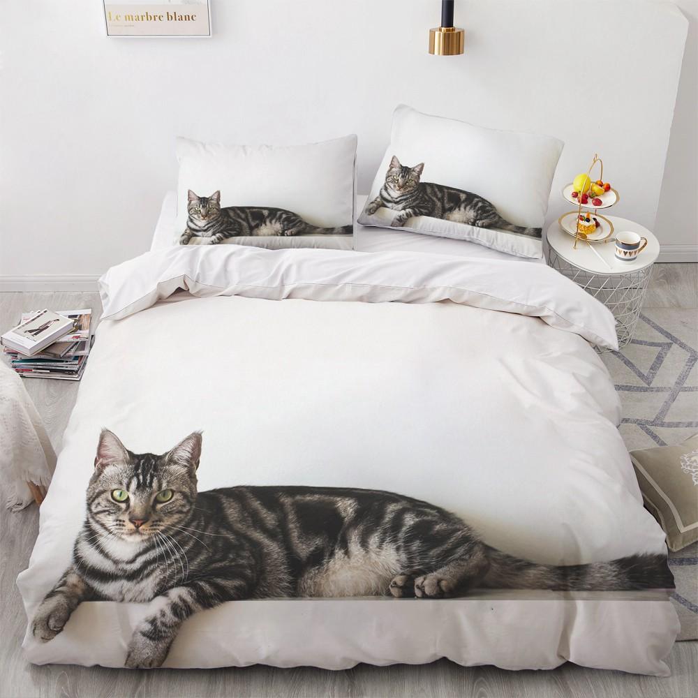 3D Cat King Queen Duvet Cover Lovely Grey White Kitty Bedding Set For Kids Teens Adults Scottish Fold Soft 2/3pcs Quilt Cover
