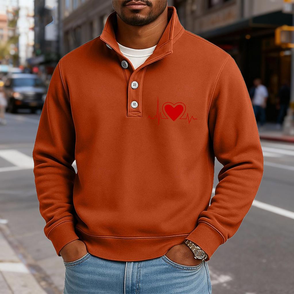 Herren Casual Stehkragen Langarm Oberteil Print Button-Down Sweatshirt