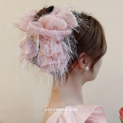 Fabric Mesh Hair Clip Women Sweet Fashion Multi-layer Bow Tie Hair Claws Solid Color Wedding Hair Accessories Gifts
