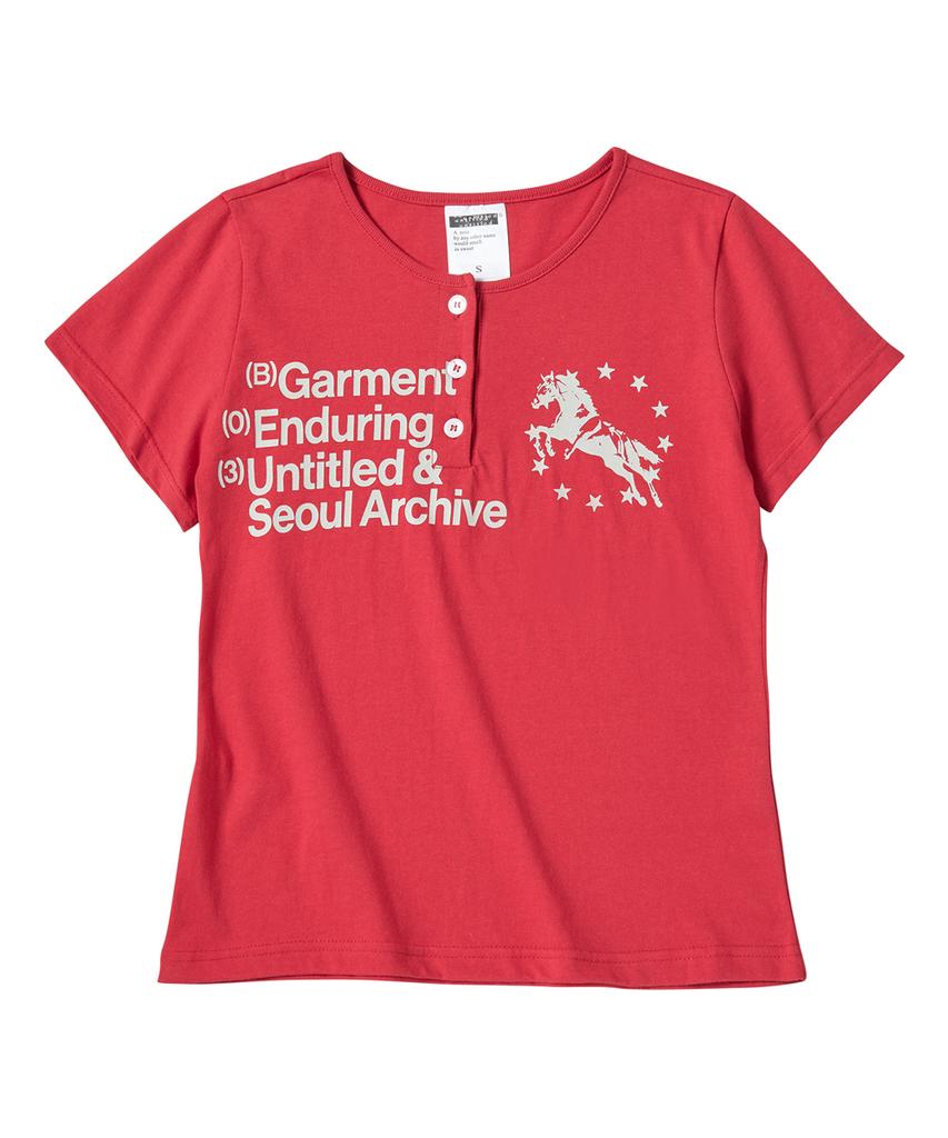 Eontaiteulseoul Unicorn Henley Neck Crop Short Sleeve Red