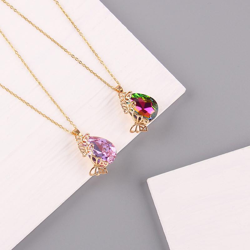 Luxury Drop Water Shaped Zircon Pendant Necklace Geometric Stainless Steel Choker Jewelry Birthday Gifts For Women Girls