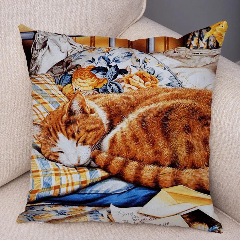 Pet cartoon animal pillowcase sofa home car  cute watercolor cat cushion cover decoration