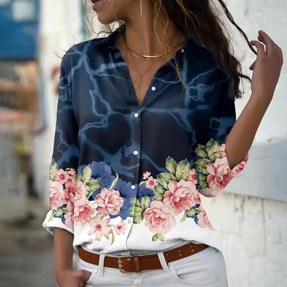 Fashion Long Sleeve Shirt Single-Breasted Lapel Top Floral Printed Button Shirts Women's Clothing Autumn Blouses Elegant Office