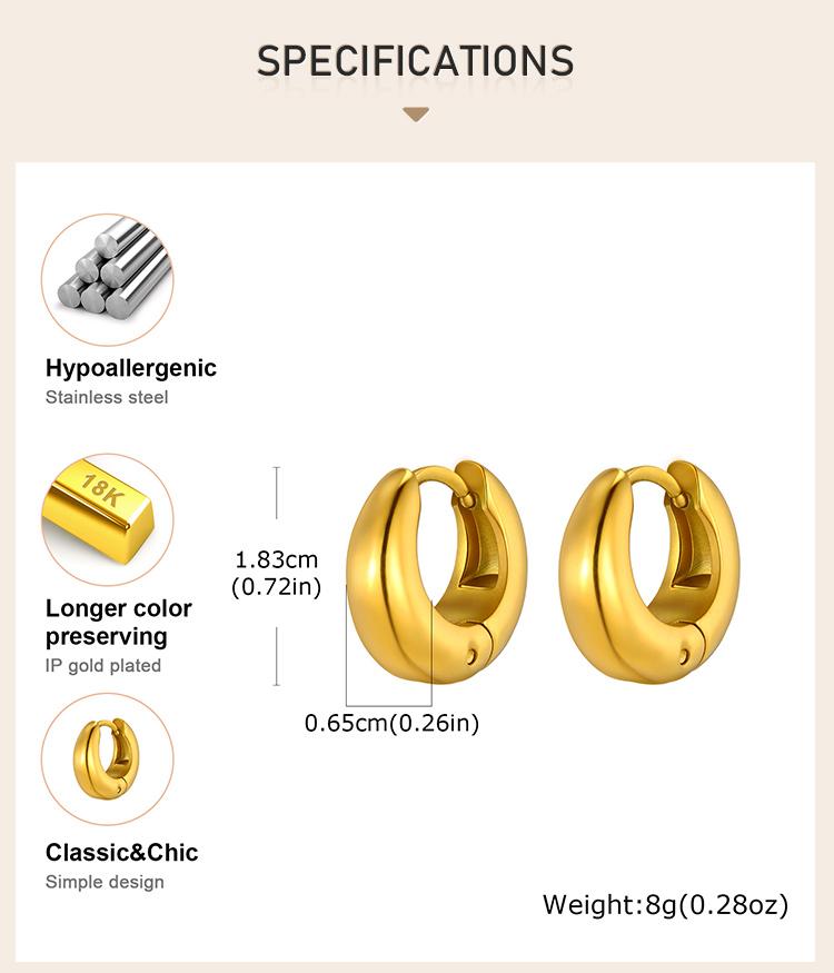 Minimalist Gold Color Hoop Earrings Stainless Steel Chunky Earrings for Women Girls Hypoallergenic Jewelry Aretes Mujer Trend