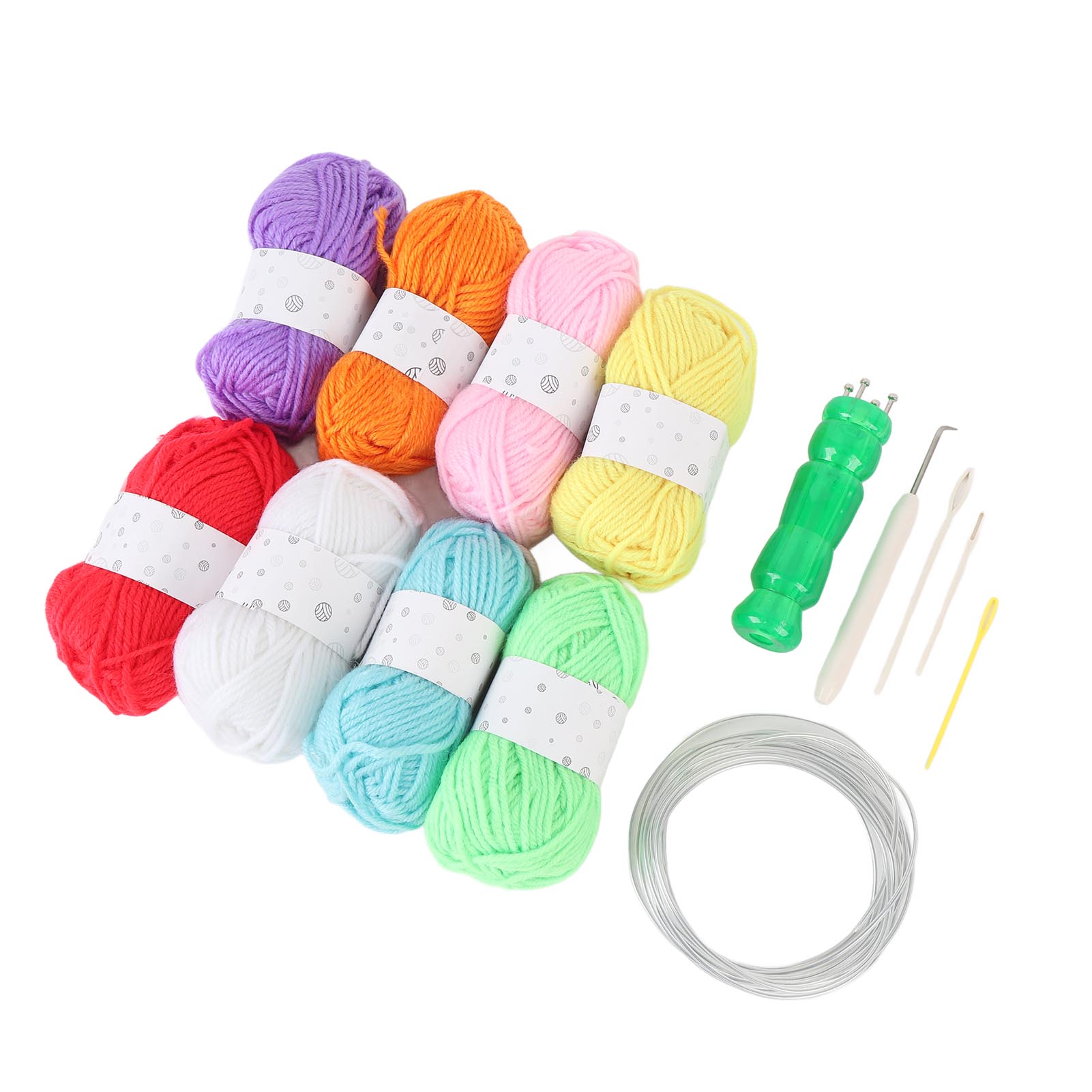 

Набор French Knitter Прозрачный зеленый вязальный станок 8 хлопковых нитей Алюминиевая проволока Крючок для вязания