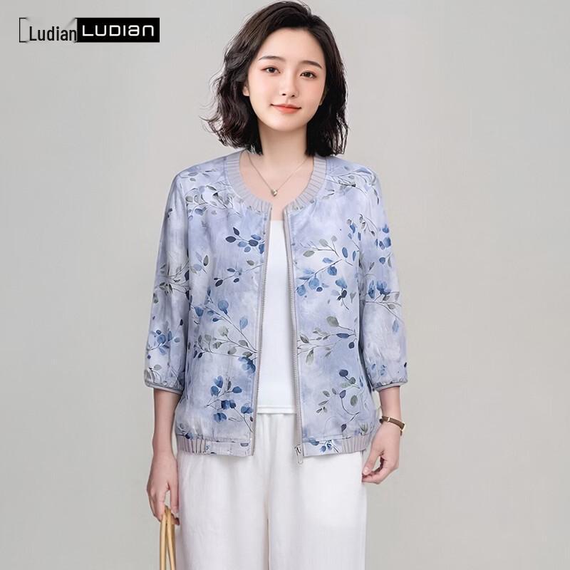 LUDIan Women's Floral Cotton-Linen 3/4 Sleeve Shirt