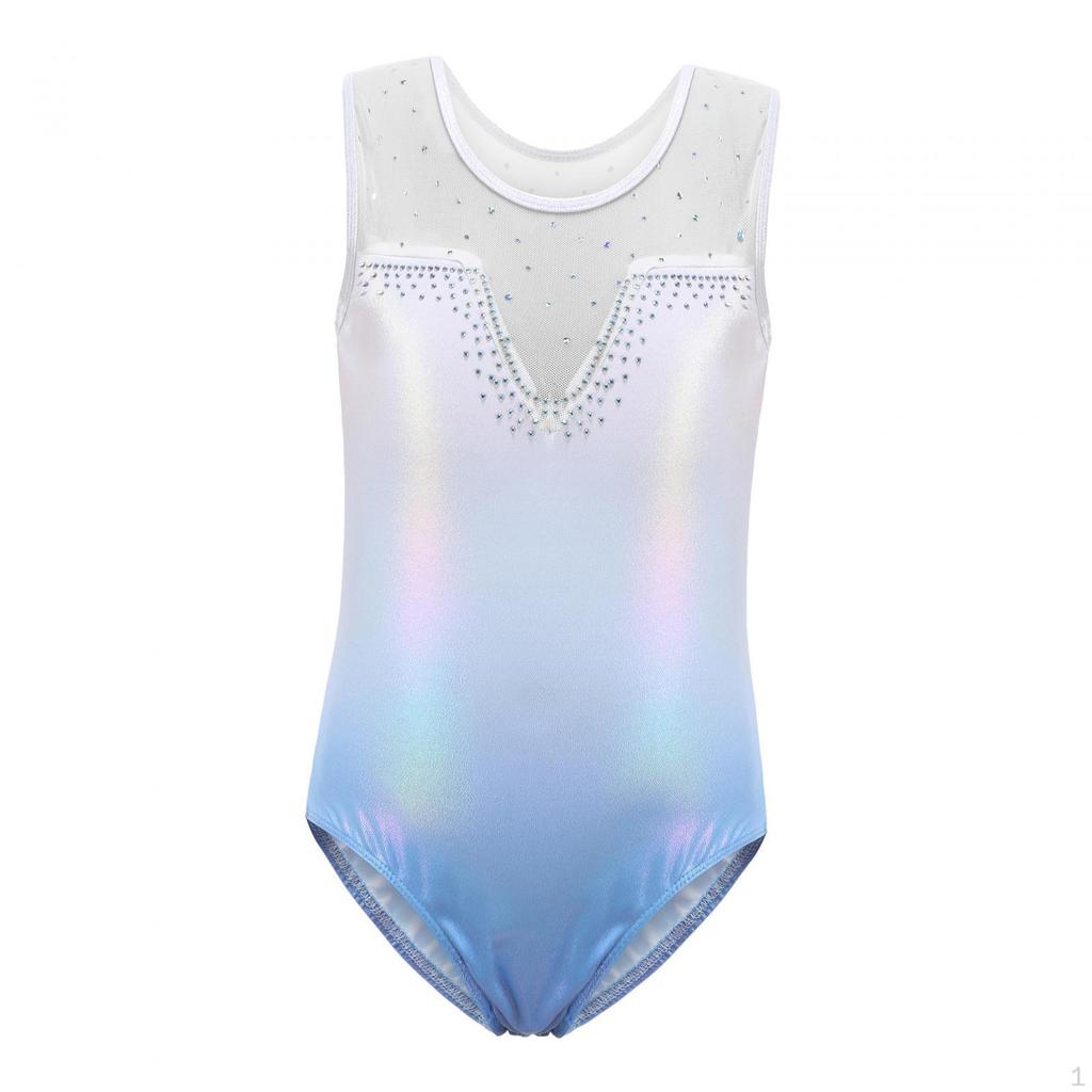 Girls Gymnastics Leotards Athletic Clothes Dance Tulle Splicing Sleeveless Sparkling Ballet