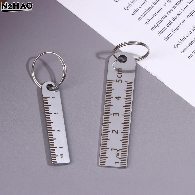 2PCS New Stainless Steel Mini Ruler With Keychain - Measuring Tool For Office And School Supplies (Anti-loss Measuring Ruler)