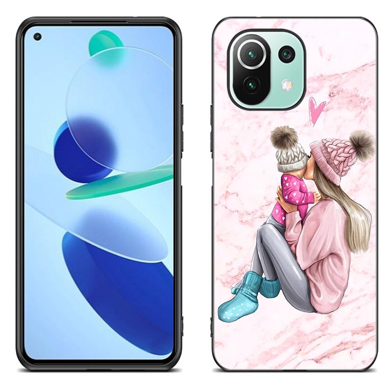 Baby Mom Girl Boy mramorové pouzdro pro Xiaomi Mi 11 Lite NE 11i 10T 11T Pro A2 A3 Lite POCO F3 M3 M4 C31 X3 Pro NFC GT černý kryt