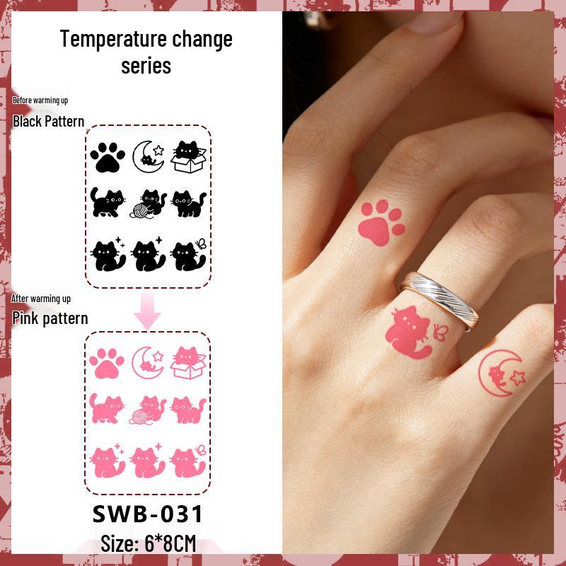 Temperature-Sensitive Succubus Finger Color-Changing Waterproof Tattoo Sticker - Cute Cartoon Design