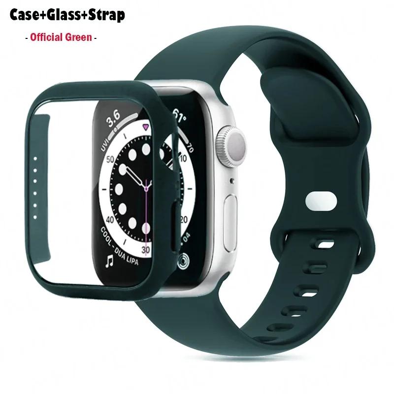 Glas+Gehäuse+Armband Für Uhrenarmband 44mm 41mm 45mm 40mm 38mm 42mm Silikonarmband iWatch Serie 9 8 3 4 5 6 SE 7 Armbänder