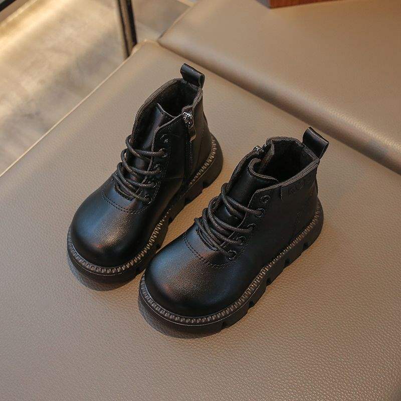 2026 autumn and winter new velvet Martin boots children's short boots baby non-slip leather boots boys British cotton shoes