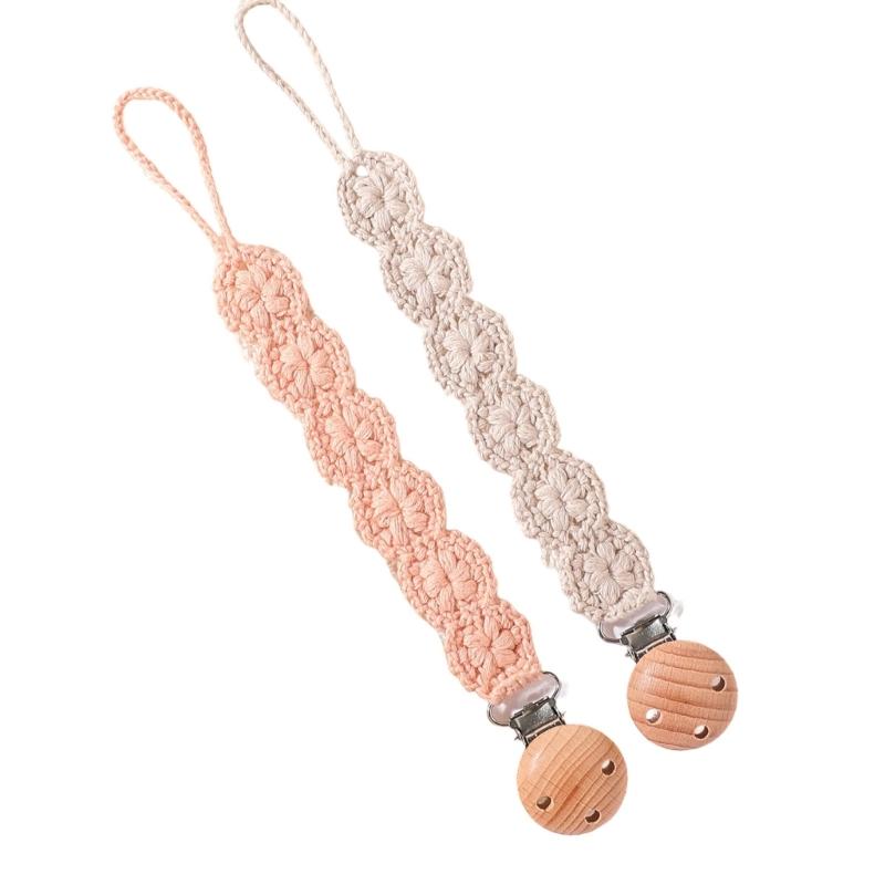 Pack of 2Pcs Handwoven Baby Pacifier Clip Chain Hand-knitting Toddler Feeding Bottle Strap Belt for Infants