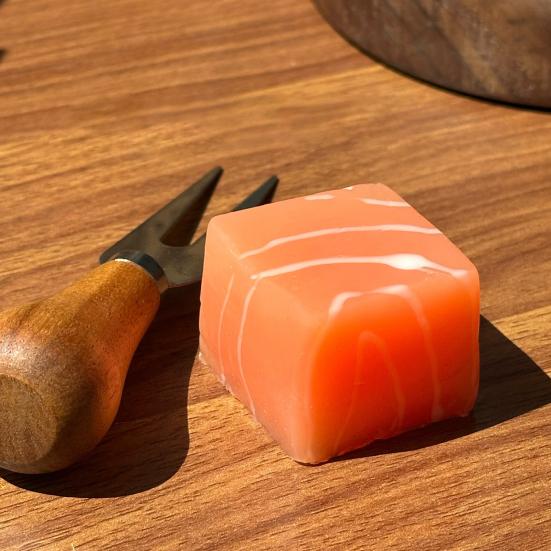 Stress Relief Salmon Squeeze Toy Food Grade Silicone Thick-Cut Salmon Cube Sensory Toy Home Office Anxiety Relieving Desk Toy