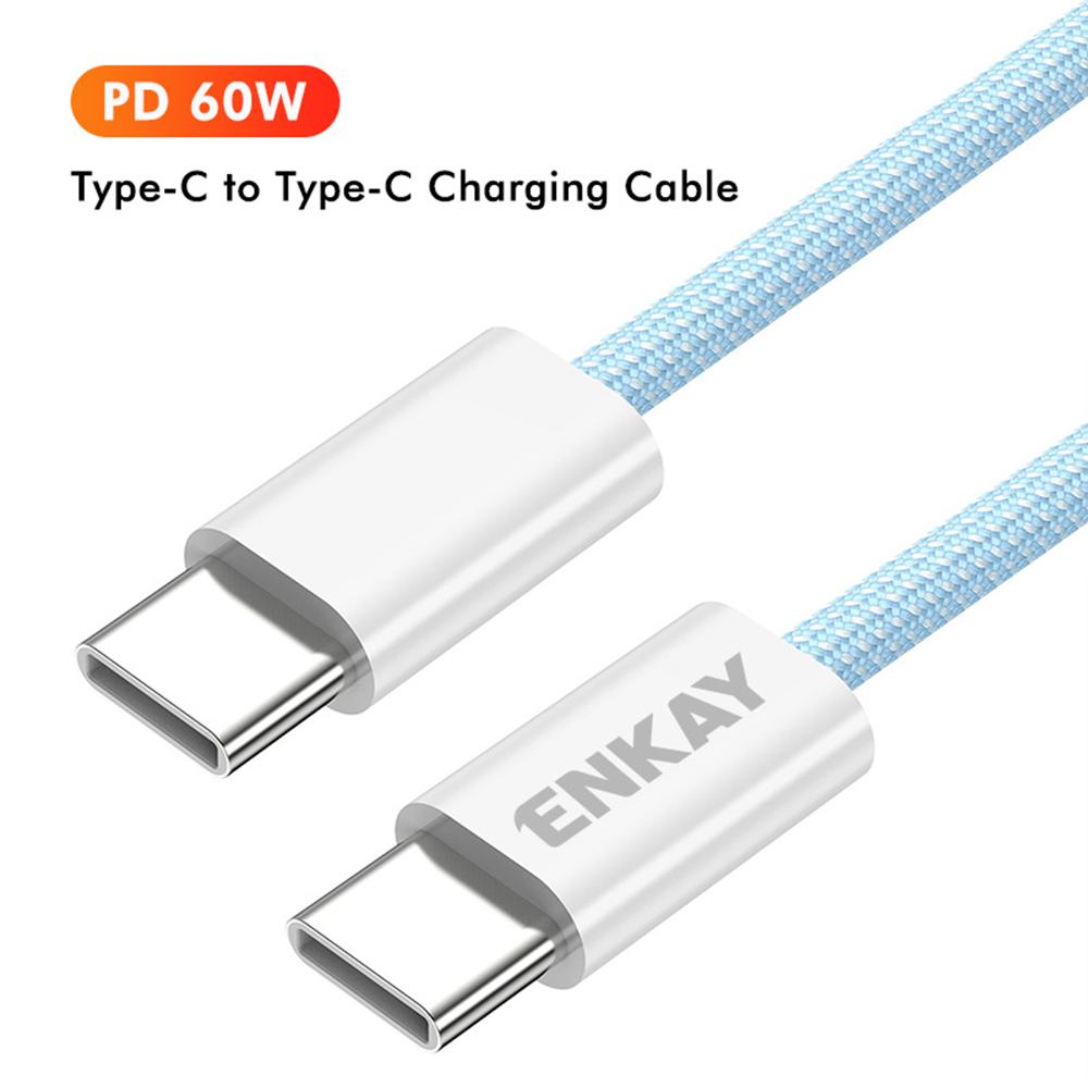 

ENKAY 1.5m 60W Type-C to Type-C Fast Charging Cable Braided Phone Data Cord Green