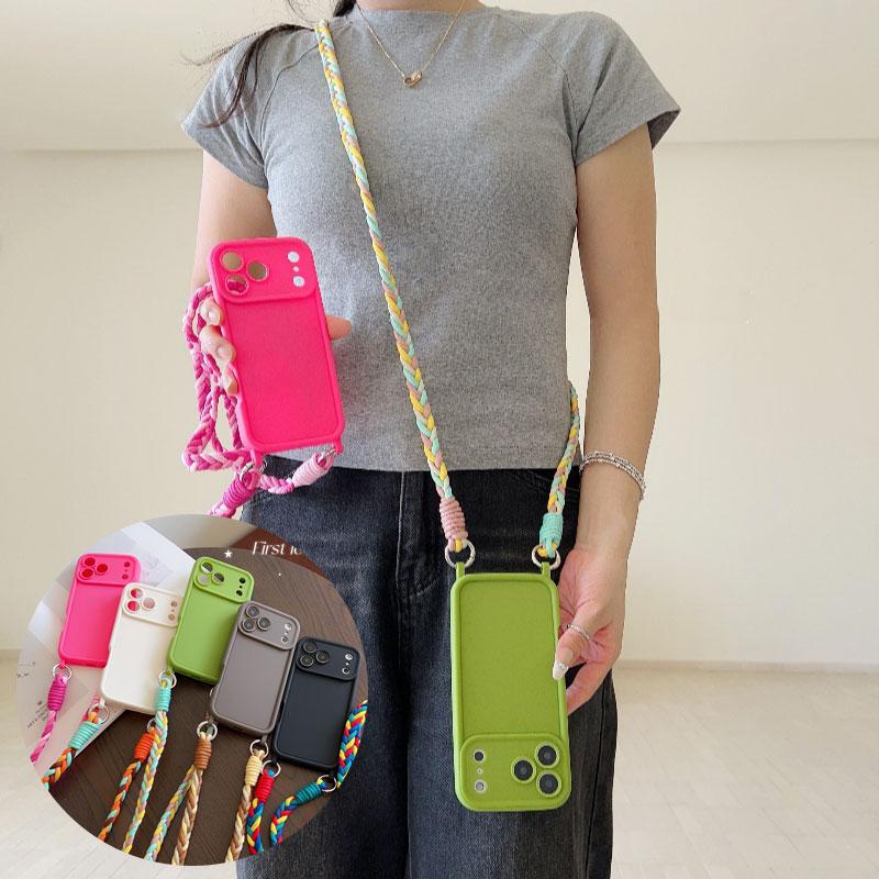 for iPhone 17 Pro Max Crossbody Lanyard Matte Silicone Case for iPhone 17Pro Air 16 15 14 13 12 11 XS Max XR Strap Rope Cases