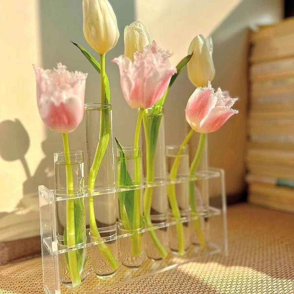 Test Tube Glass Vase Insertion Type Decorative Flower Rack Hydroponic Flower Pot Combination Vase Office Living Room Decoration