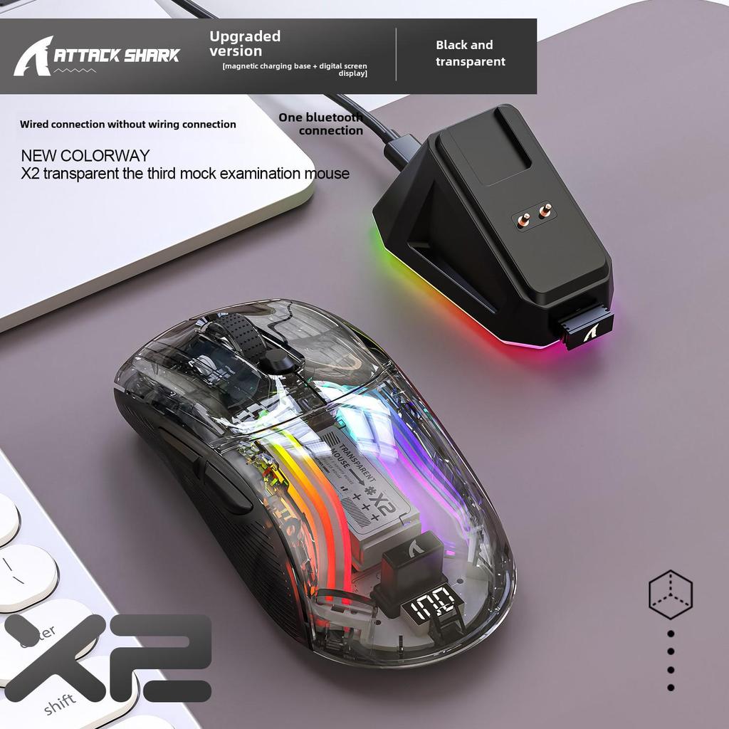 Attack Shark X2PRO RGB Luminous Wireless Bluetooth Transparent Gaming Mouse with Screen