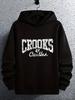 "Crooks & Castles" Graphic Hoodie - Black Casual Pullover with Distressed White Lettering