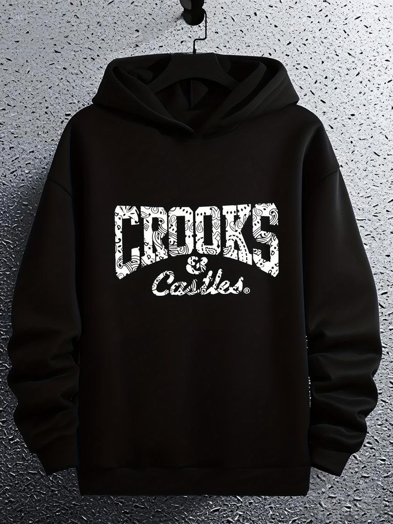 "Crooks & Castles" Graphic Hoodie - Black Casual Pullover with Distressed White Lettering