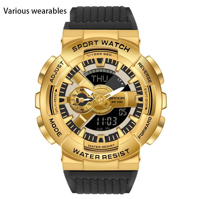 Reloj electrónico con movimiento sincrónico y doble pantalla para hombre, con función de luz manual y personalidad creativa.