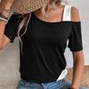 Comfortable Loose Fit Top Women Summer Tops Off-Shoulder Skew Collar Short Sleeve Tee Breathable Shirt Patchwork Color Casual T-shirt Streetwear