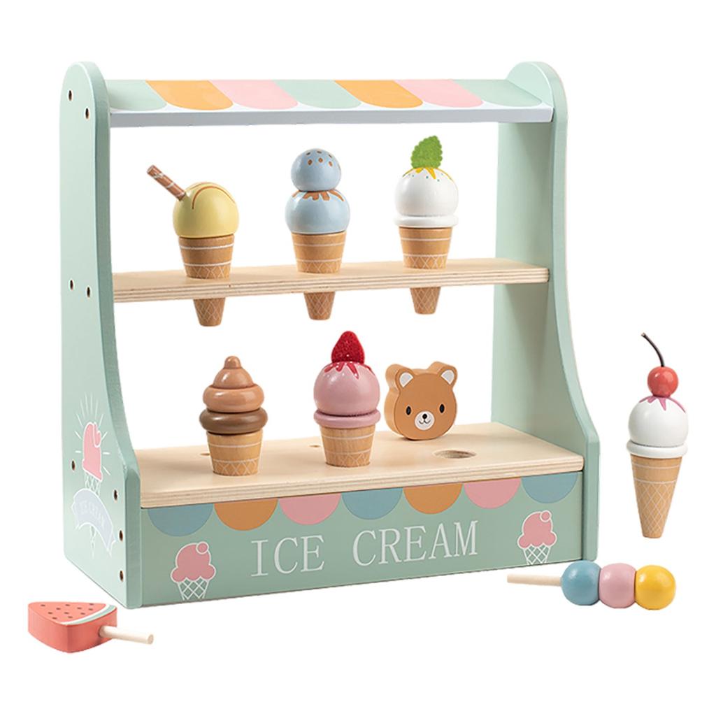 Simulated Wooden Ice Cream Combination, Wooden Early Education Toys, Hand Eye Coordination Ability