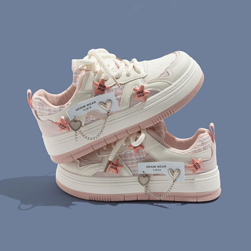 

Кроссовки на платформе женские цветочные кавайные туфли спортивные милые вулканизированные корейские модные туфли теннисные женские повседневные туфли на плоской подошве для скейтборда 40 розовый