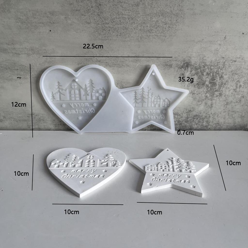 Heart Pentagram House Tree Pattern Hanging Plaque Silicone Mold Merry Chrismas Pendant Decoration Plaster Mould