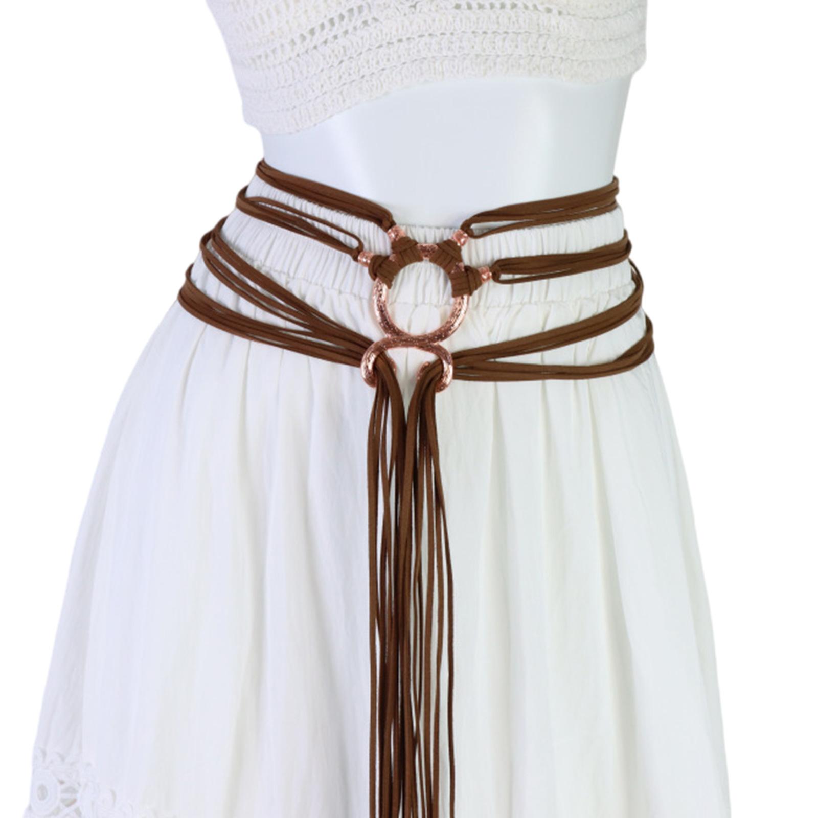 

Adjustable Waist Belt Faux Leather Rope Waistband Decorative Tassels Waist Strap Band ith Secure Metal Closure темно-коричневого