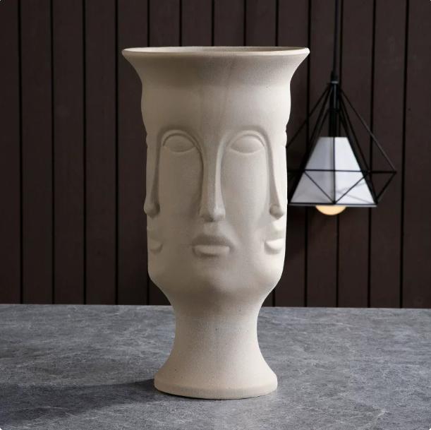 Scandinavian White Ceramic Vase Decoration Home Decoration Crafts Modern Interior Decoration Countertop Vase Art Face Shape Vase