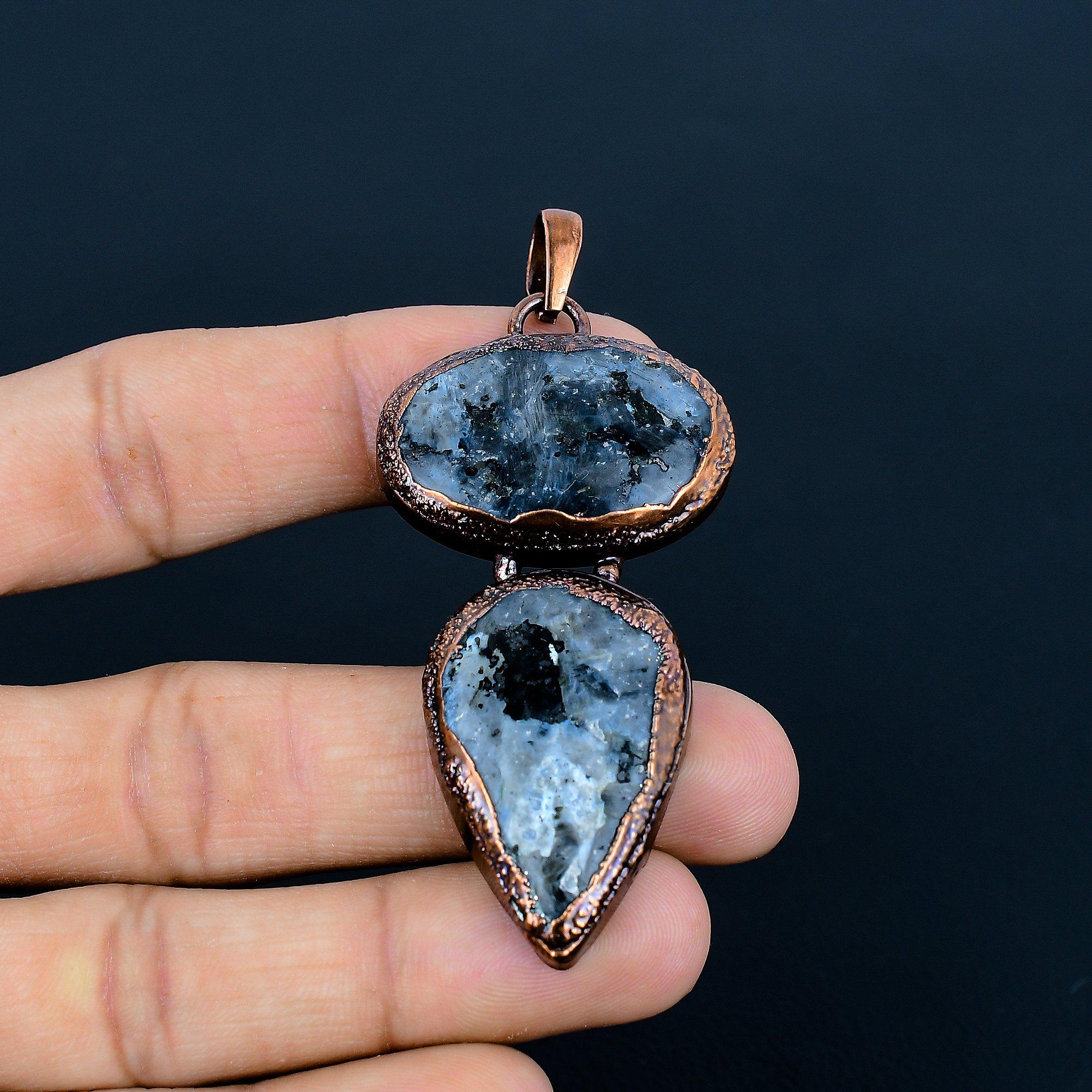 

Larvikite Pendant Handmade Gemstone Jewelry, Copper Electroformed Pendant ,Unique Design Jewelry Pendant 2.55 Inches