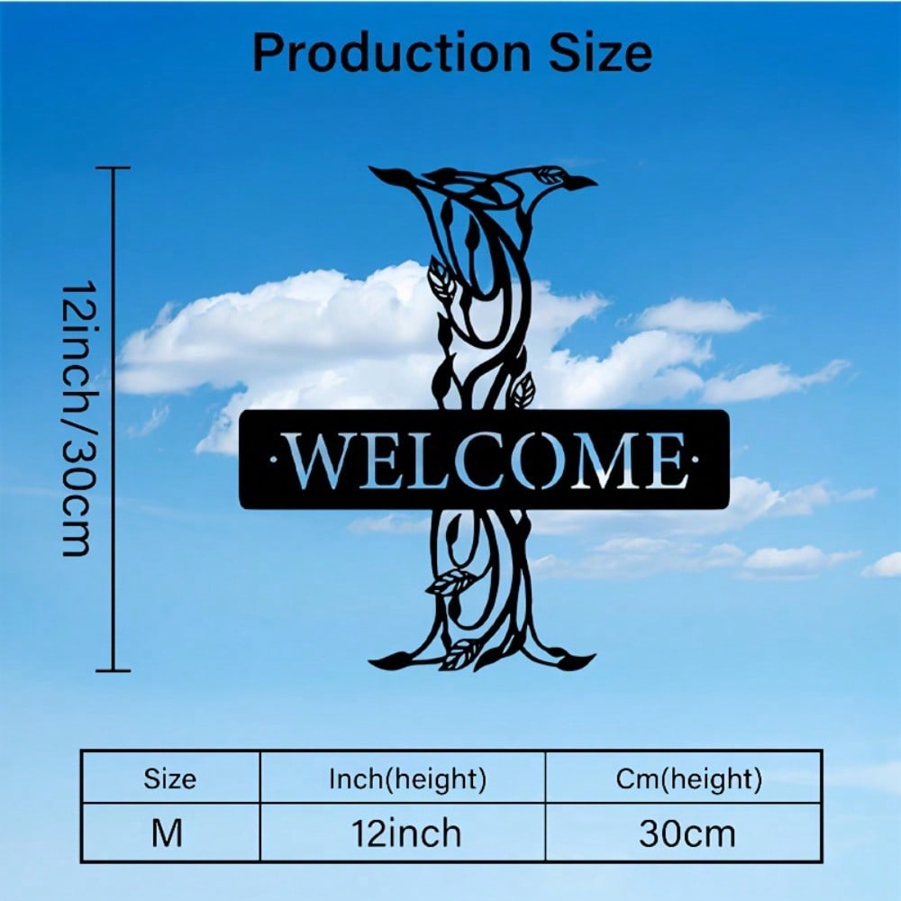 1pc Metal Welcome Sign Wall Art Farmhouse Black Iron Leaf Vine Door Hanger Living Room Rustic Decor
