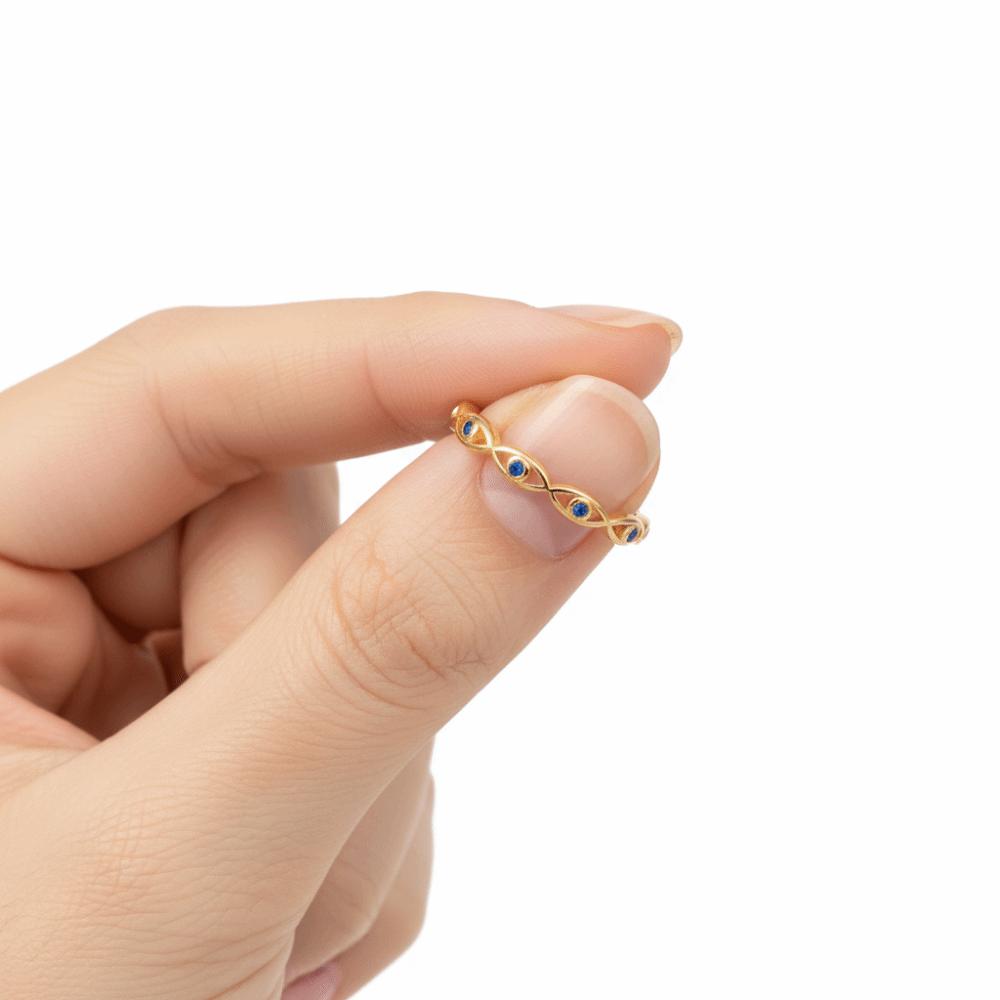 Trendy Turkish Ring Unique Blue Zircon Ring Gold Demon Eye Open Ring  Daily